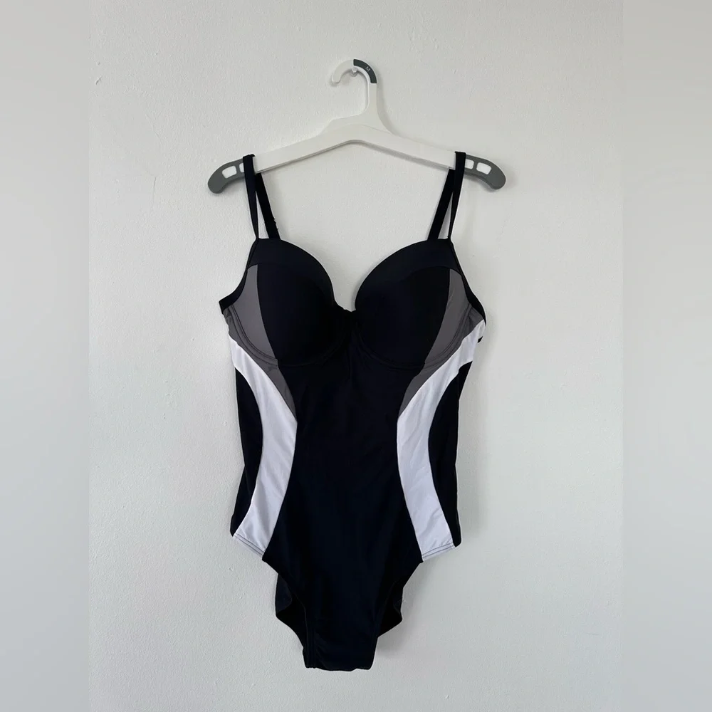 NWOT DKNY Colorblocked Tummy Control Underwire One-Piece Swimsuit  Size 12 - Picture 5 of 10